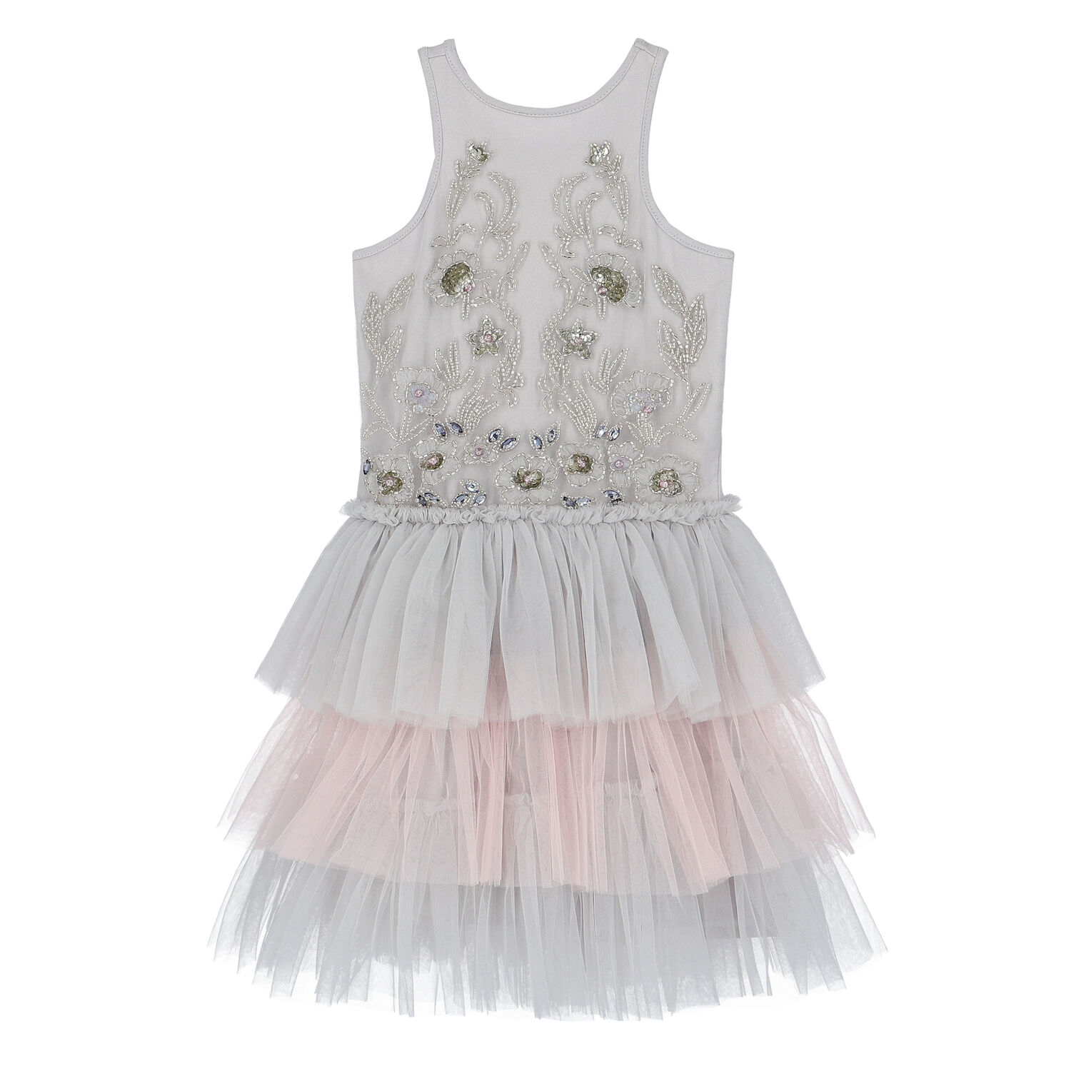 Girls Grey & Pink Embellished Tulle Dress, 1, hi-res image number null