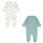 Baby Boys White & Green Teddy Bear Babygrows ( 2-Pack ), 2, hi-res