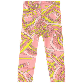 Younger Girls Pink & Yellow Printed Leggings