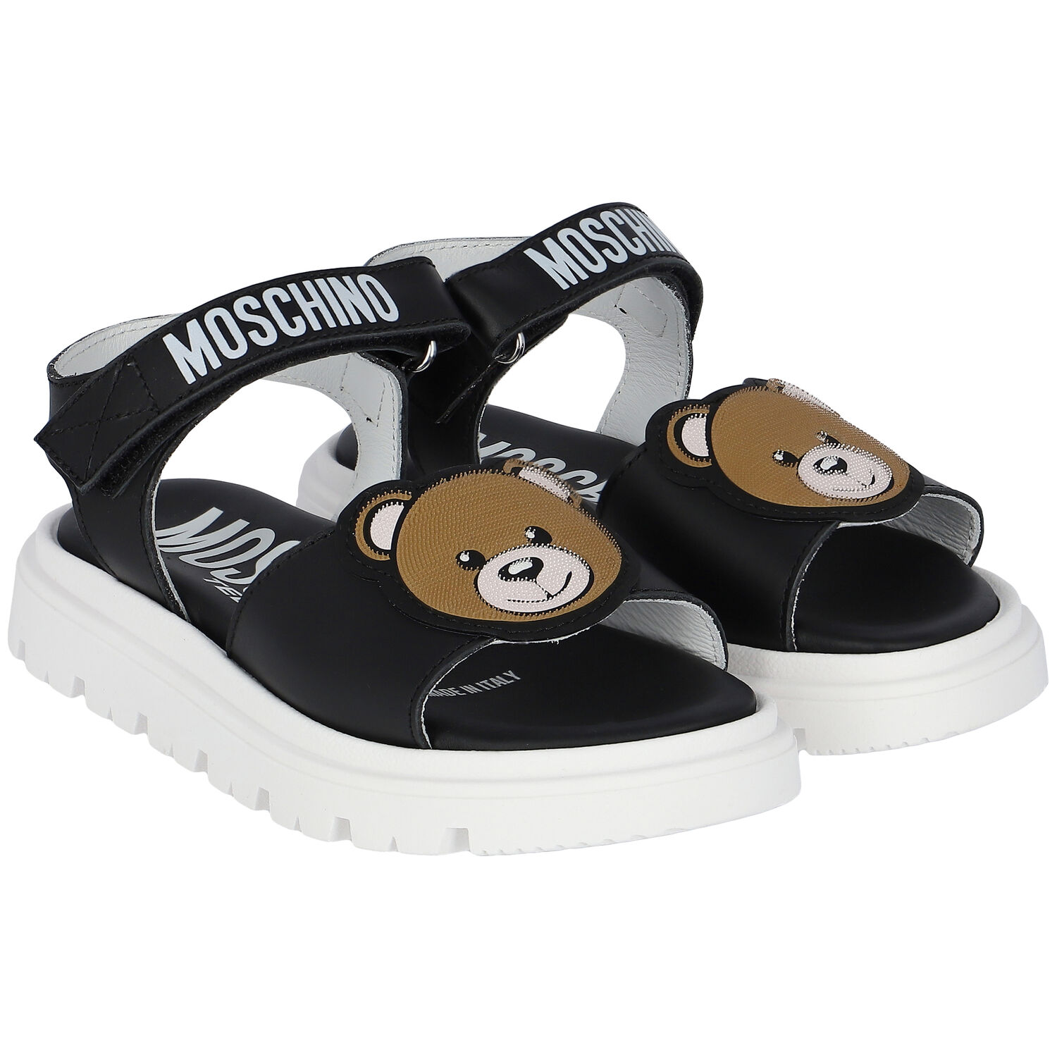 Black Teddy Bear Logo Sandals, 1, hi-res image number null