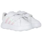 Girls White Logo Iridescent Trainers, 1, hi-res