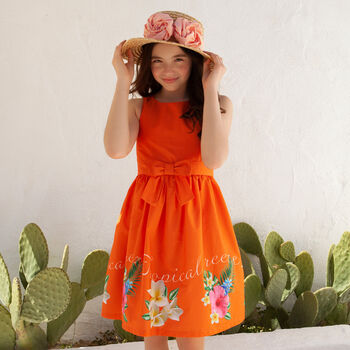 Girls Orange Floral Dress