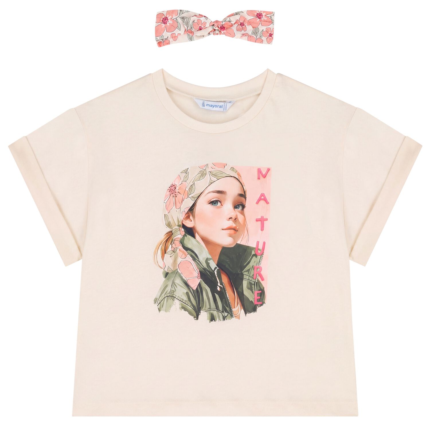 Girls Ivory T-Shirt & Headband Set, 3, hi-res