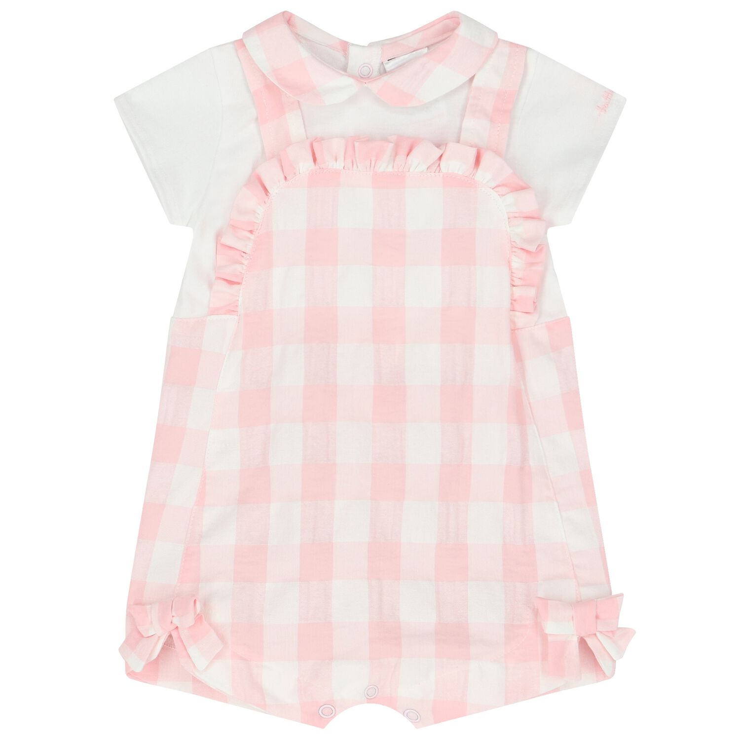 Baby Girls White & Pink Gingham Romper, 1, hi-res