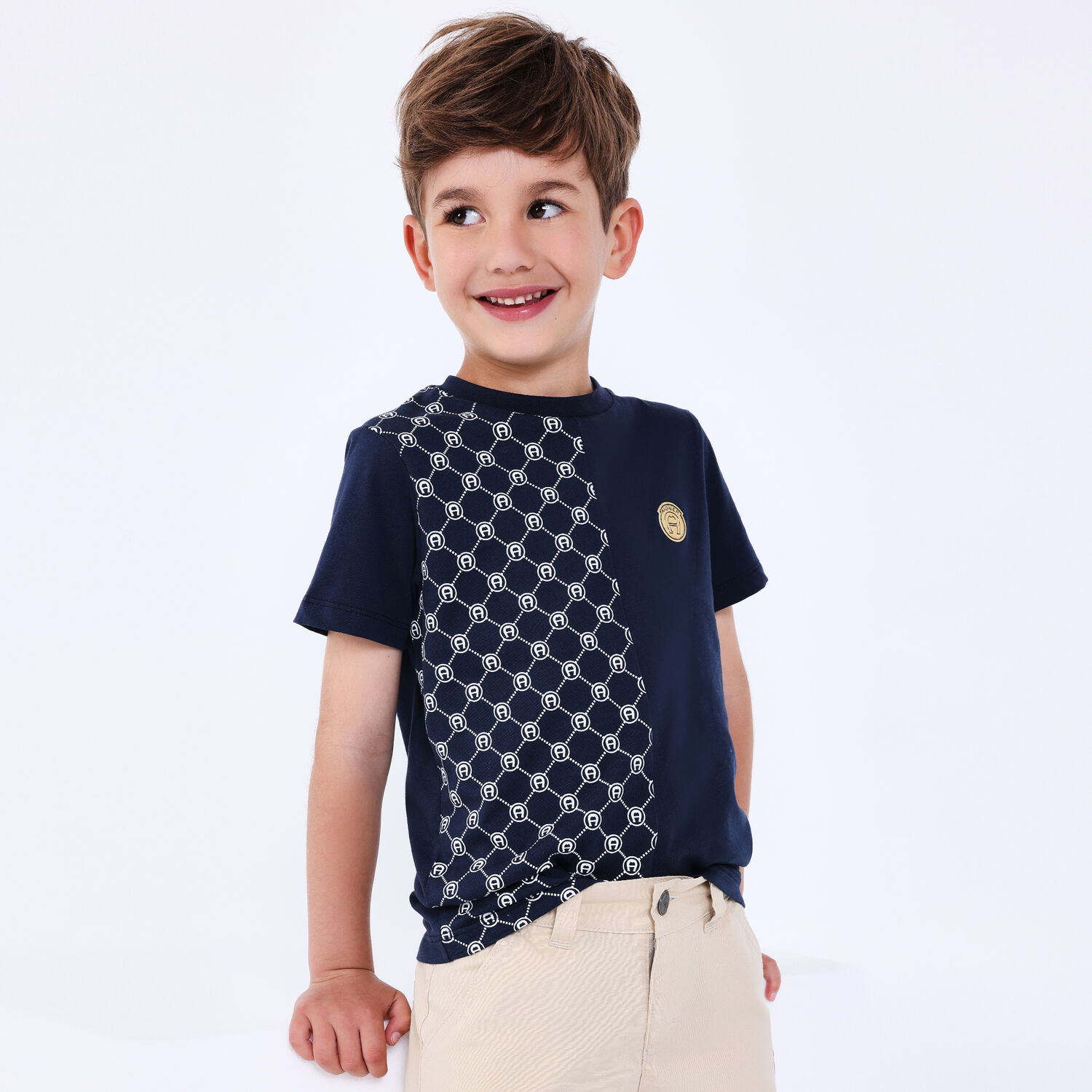 تيشيرت بالشعار باللون الكحلي للأولاد, 2, hi-res