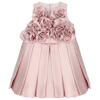 Girls Pink Flower Satin Dress