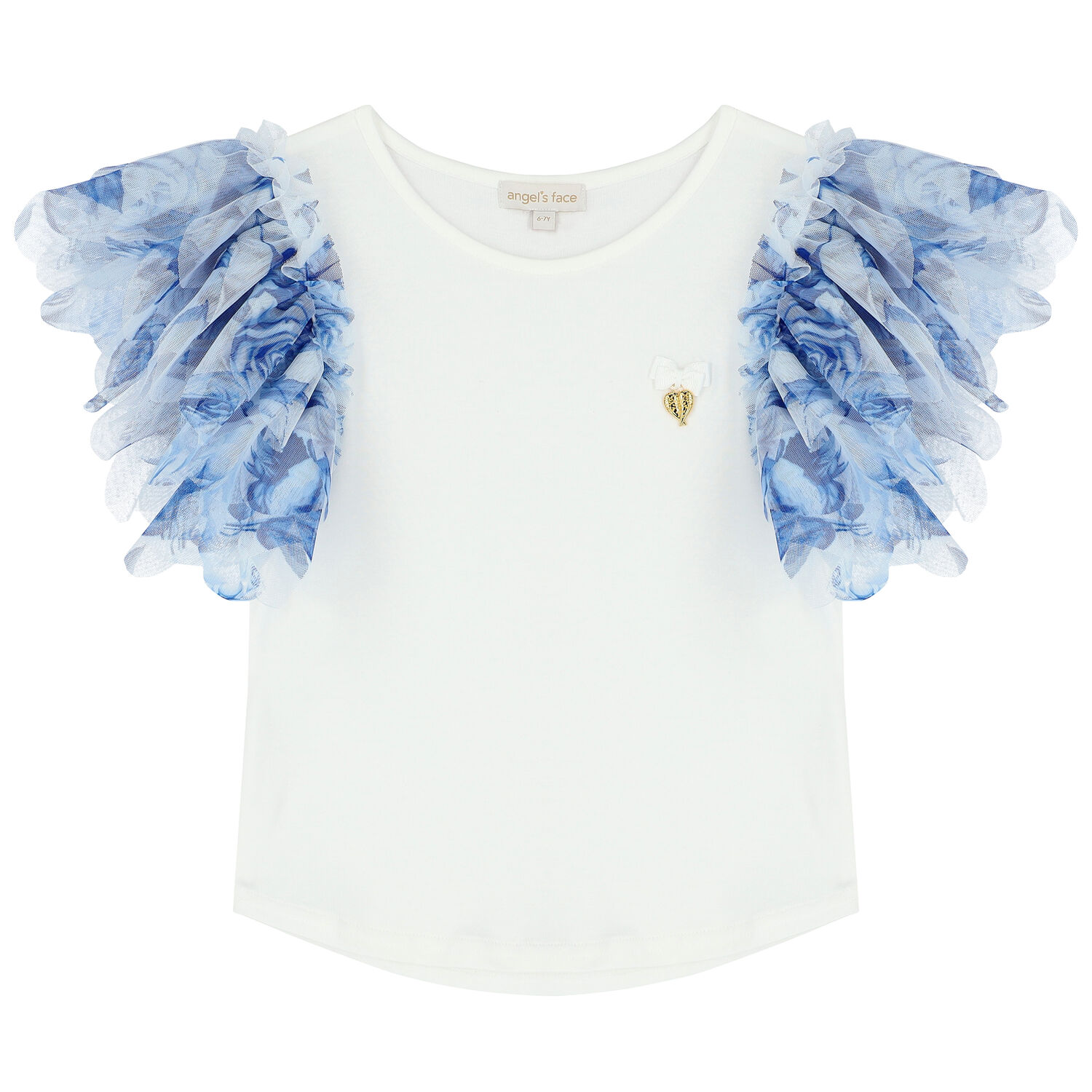 Girls White & Blue Tulle Top, 1, hi-res image number null