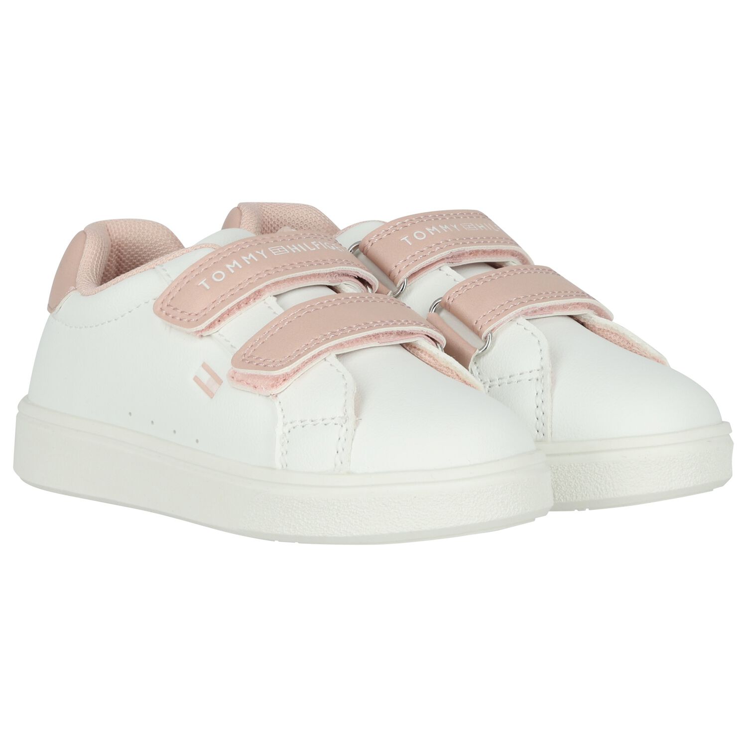 Girls White & Pink Logo Trainers, 1, hi-res