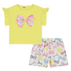 Girls Yellow & White Shorts & T-Shirt Set, 1, hi-res