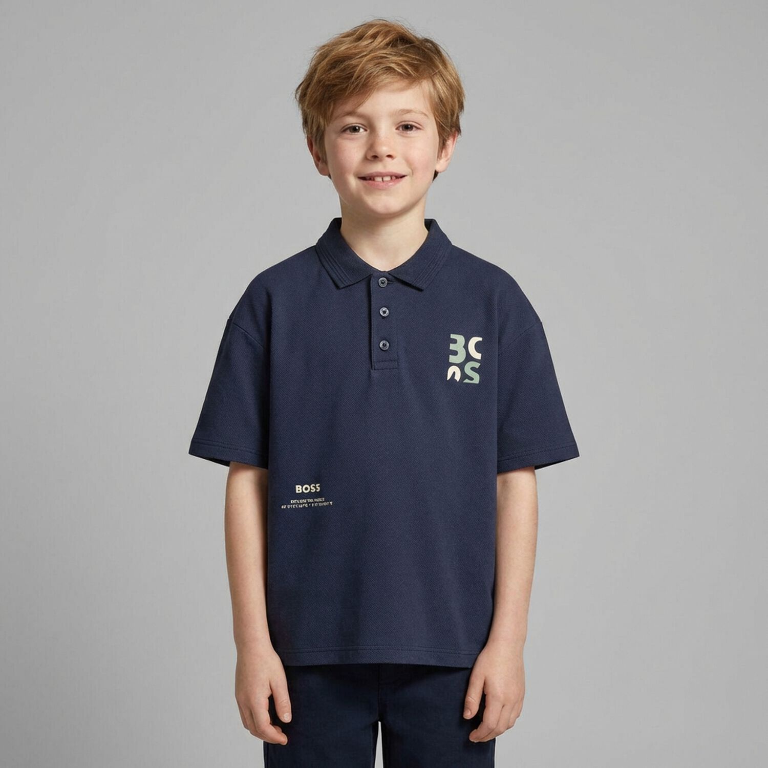 Boys Navy Blue Logo Polo Shirt, 1, hi-res