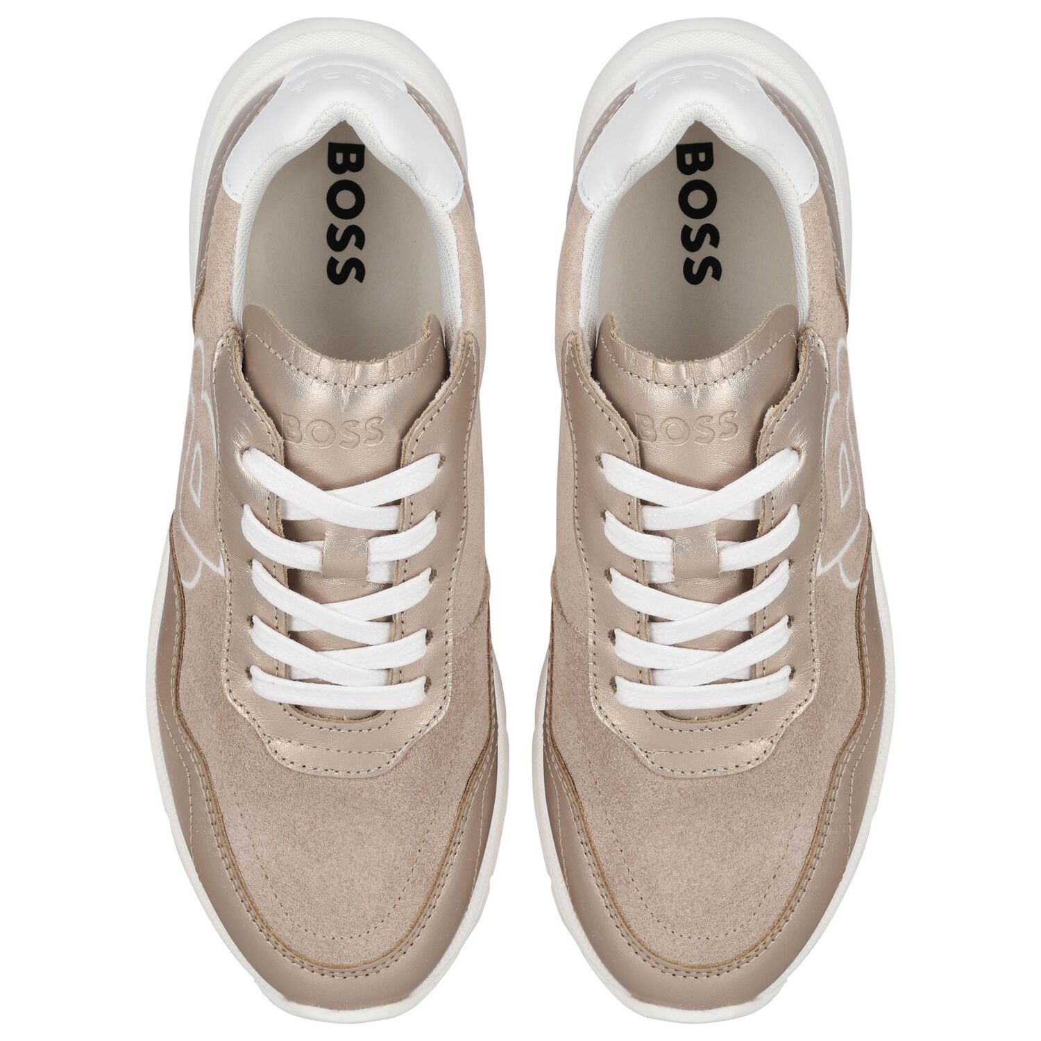 Girls Gold Logo Trainers, 1, hi-res