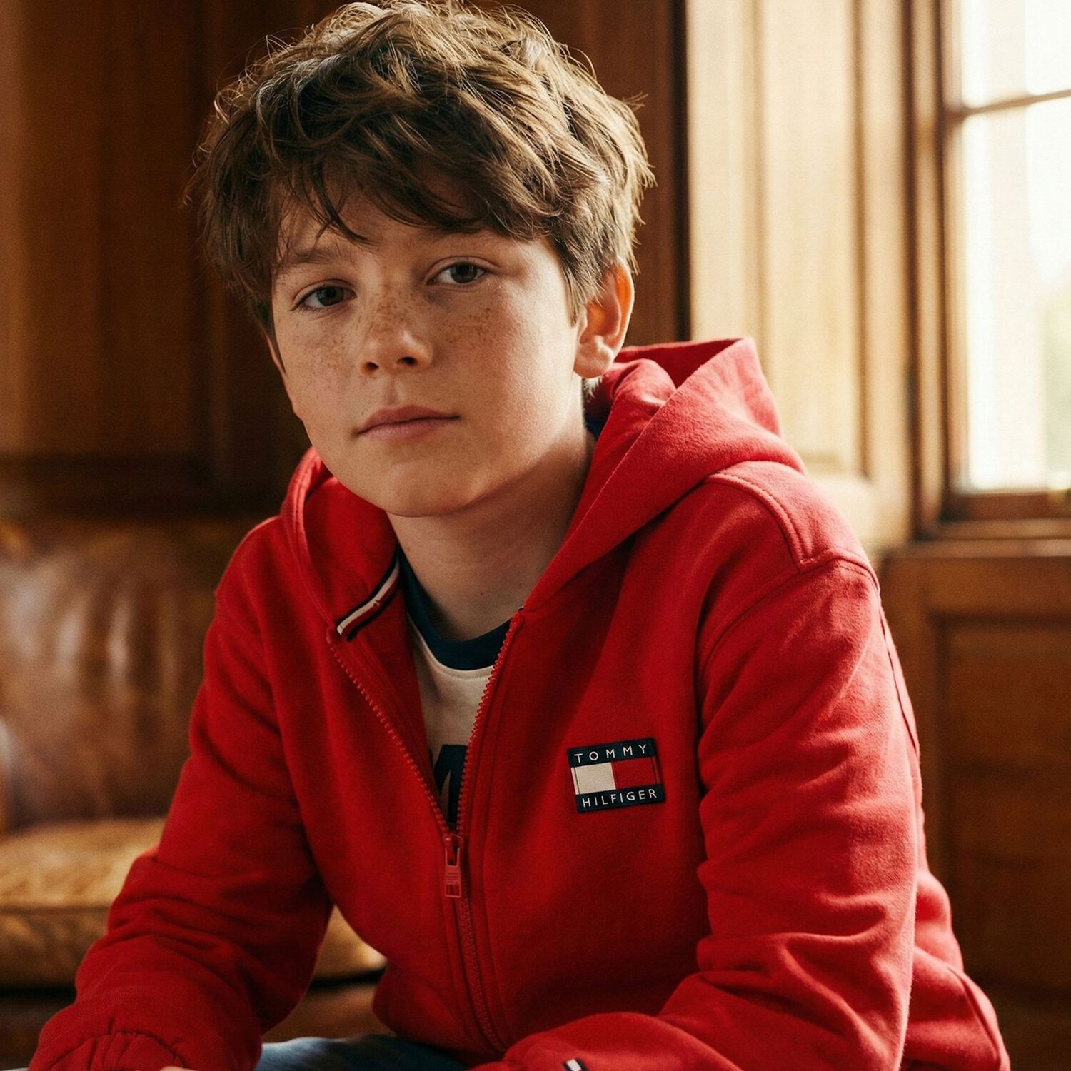 Boys Red Logo Zip Up Top, 1, hi-res