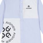 قميص بشعار  باللون أزرق وأبيض للأولاد, 1, hi-res