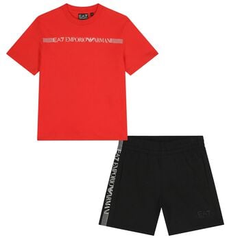 Boys Red & Black Logo Shorts Set