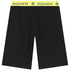 Boys Black Cotton Logo Shorts, 1, hi-res