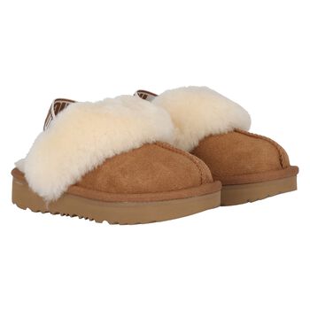 Younger Girls Beige Funkette Suede Slippers
