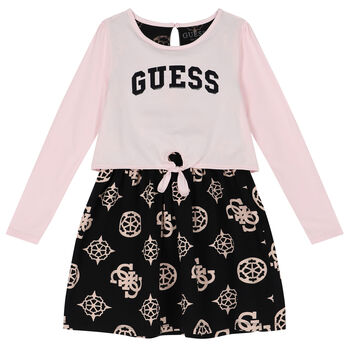 Girls Pink & Black Logo Dress