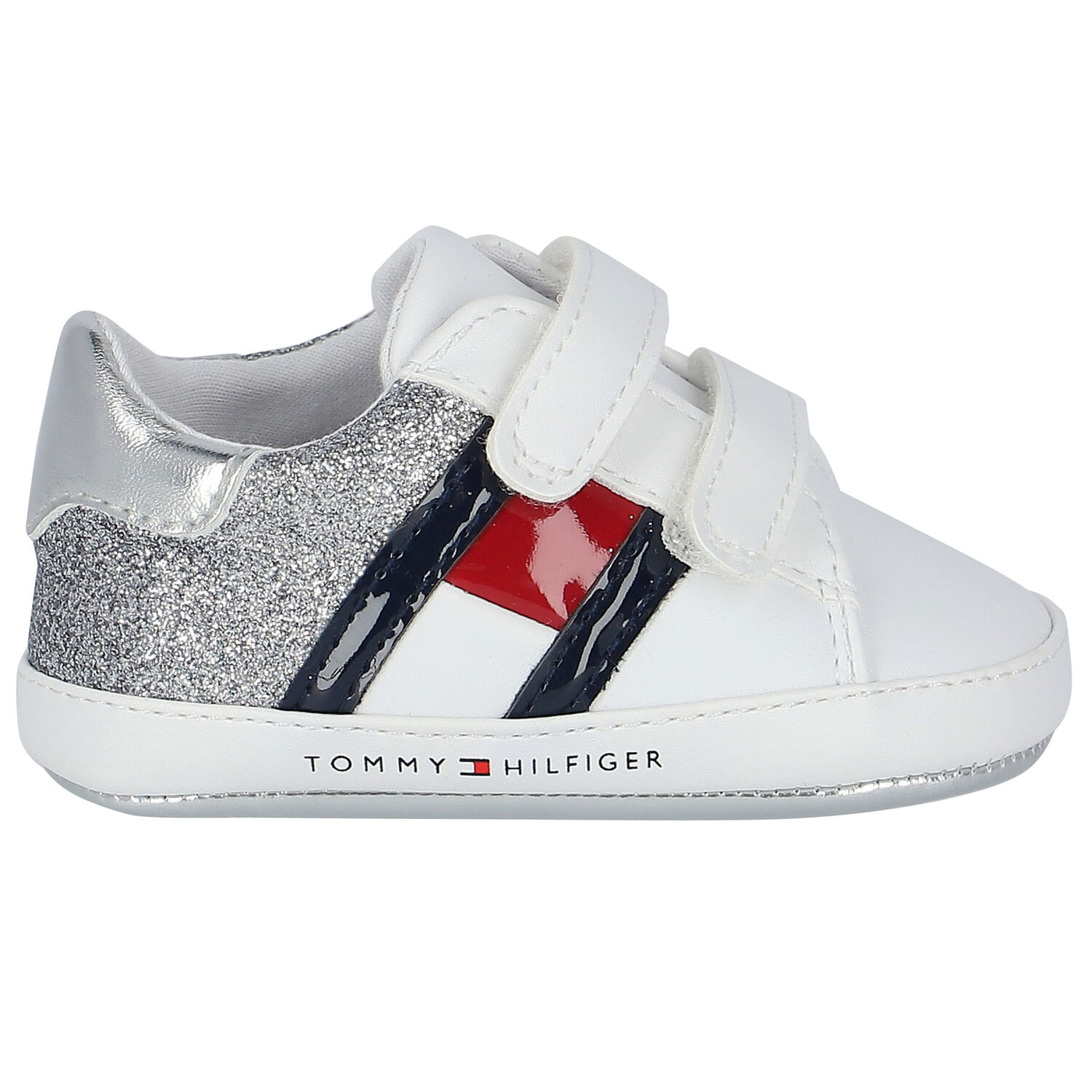  حذاء قبل المشي باللون الابيض و الفضي اللامع  للبنات , 1, hi-res