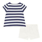 Baby Girls Navy Blue & White Striped Shorts Set, 1, hi-res