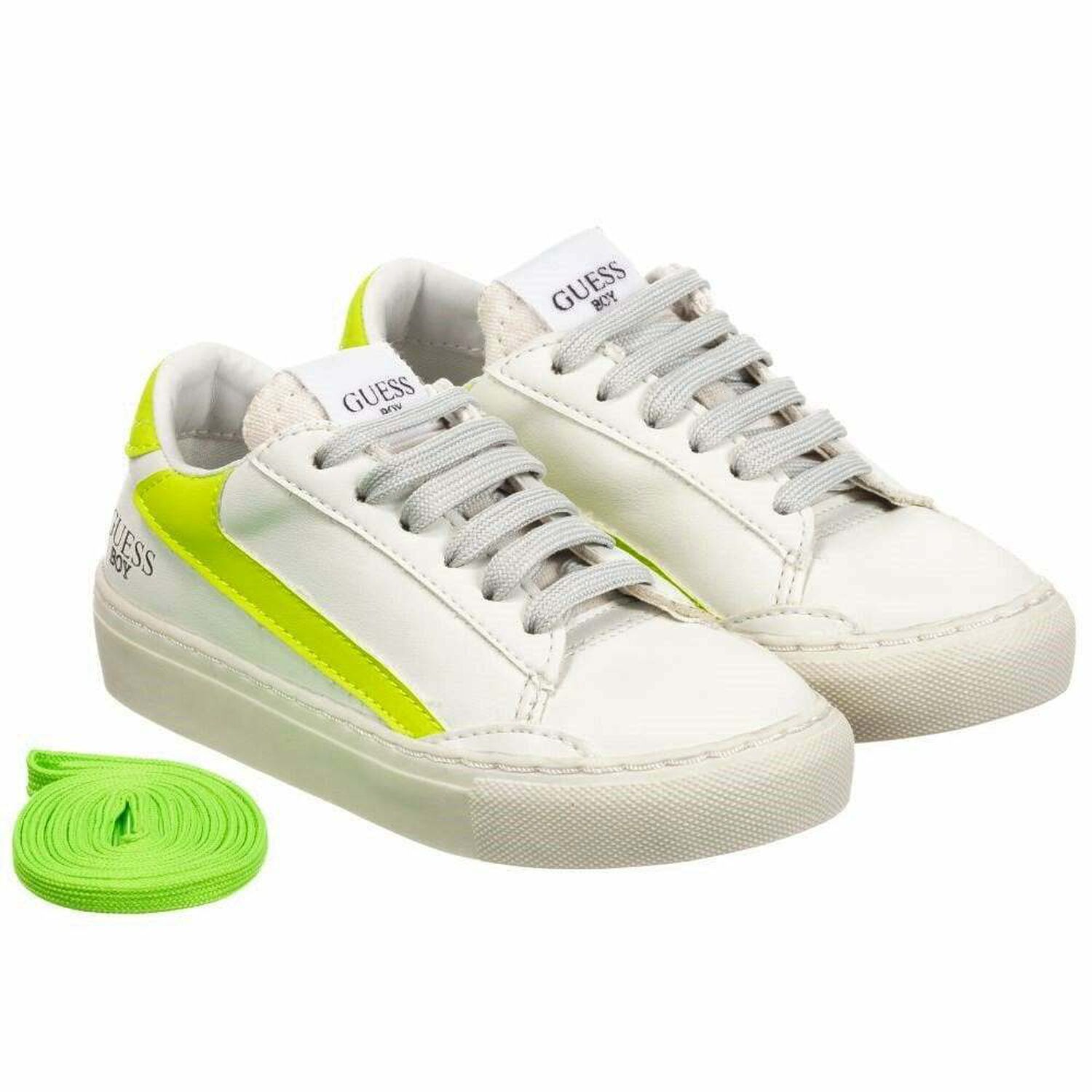 Boys White & Neon Green Trainers, 1, hi-res
