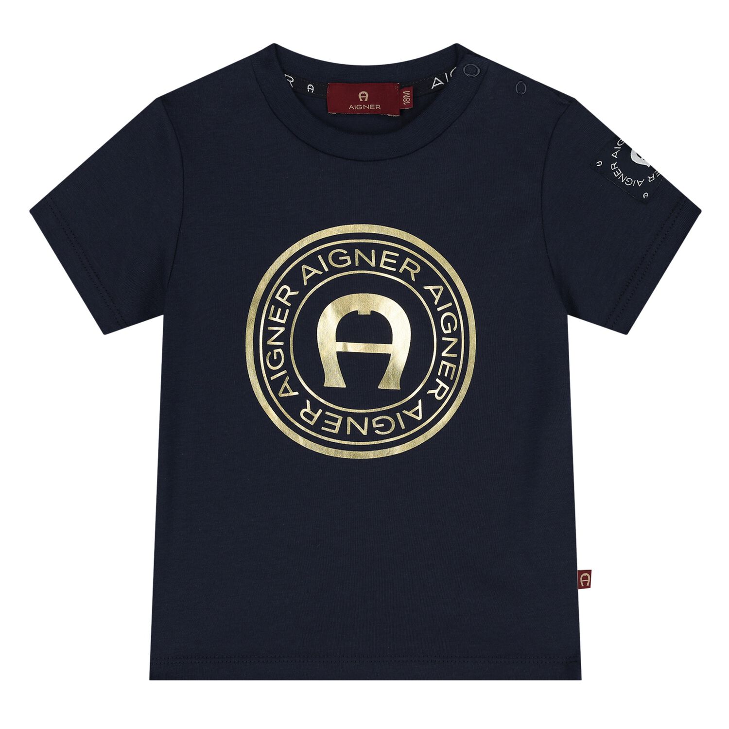 Younger Boys Navy Blue & Gold Logo T-Shirt, 2, hi-res