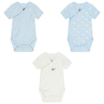 Baby Boys Blue & Ivory Whale Bodysuit ( 3-Pack )