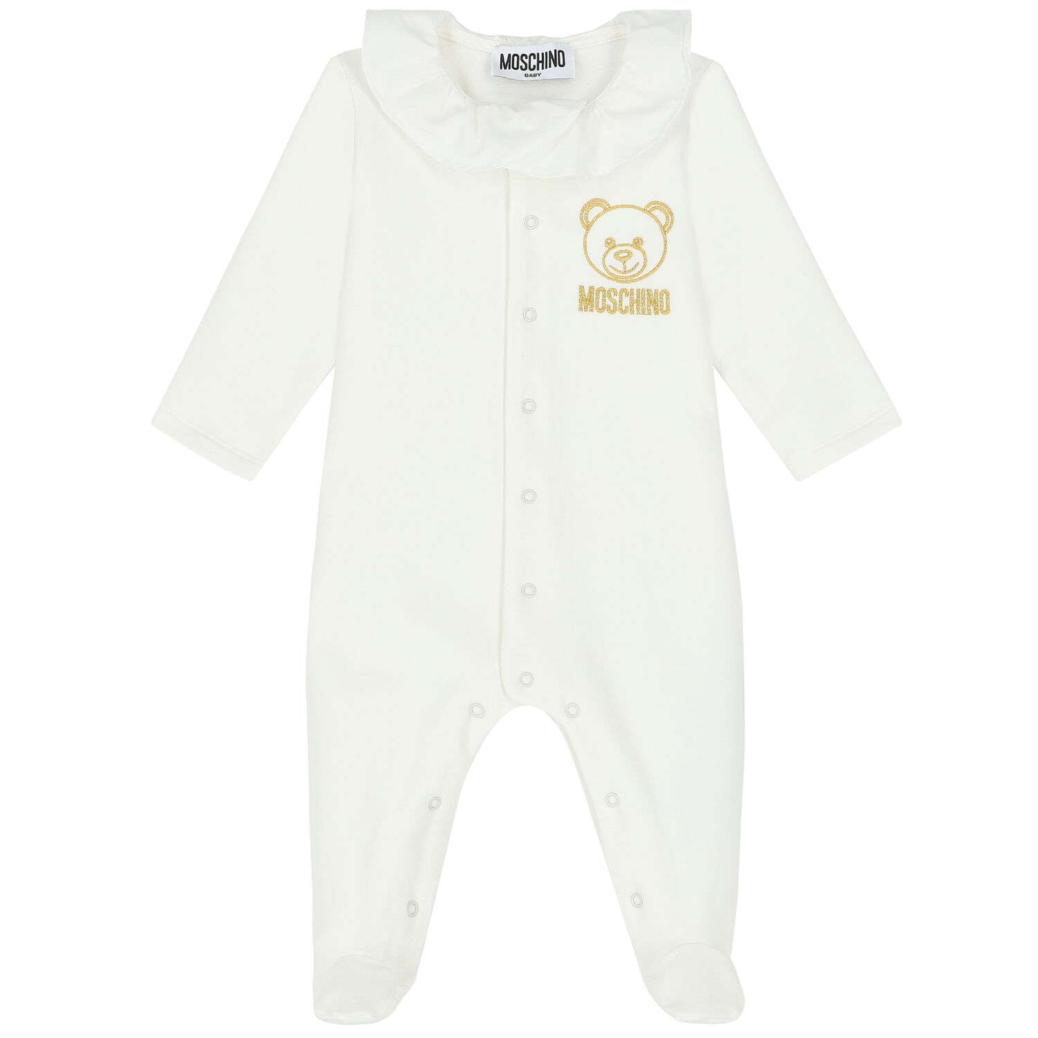 Baby Girls Ivory Teddy Logo Babygrow, 1, hi-res