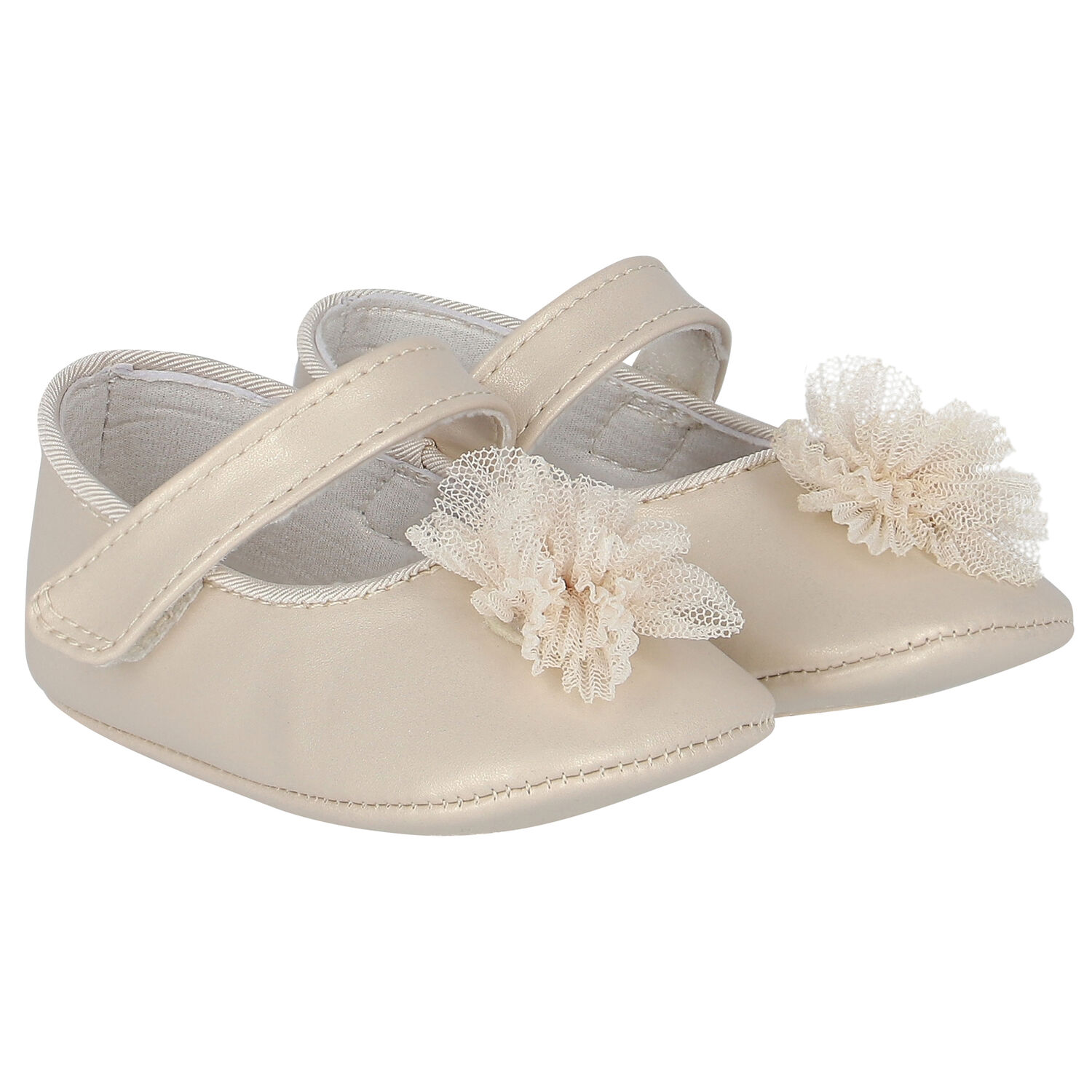 Baby Girls Gold Flower Pre Walker Shoes, 2, hi-res