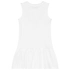 Girls White Cotton Butterfly Logo Dress, 2, hi-res