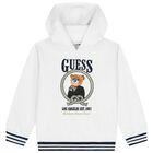 Girls White Teddy Bear Logo Hooded Top, 1, hi-res
