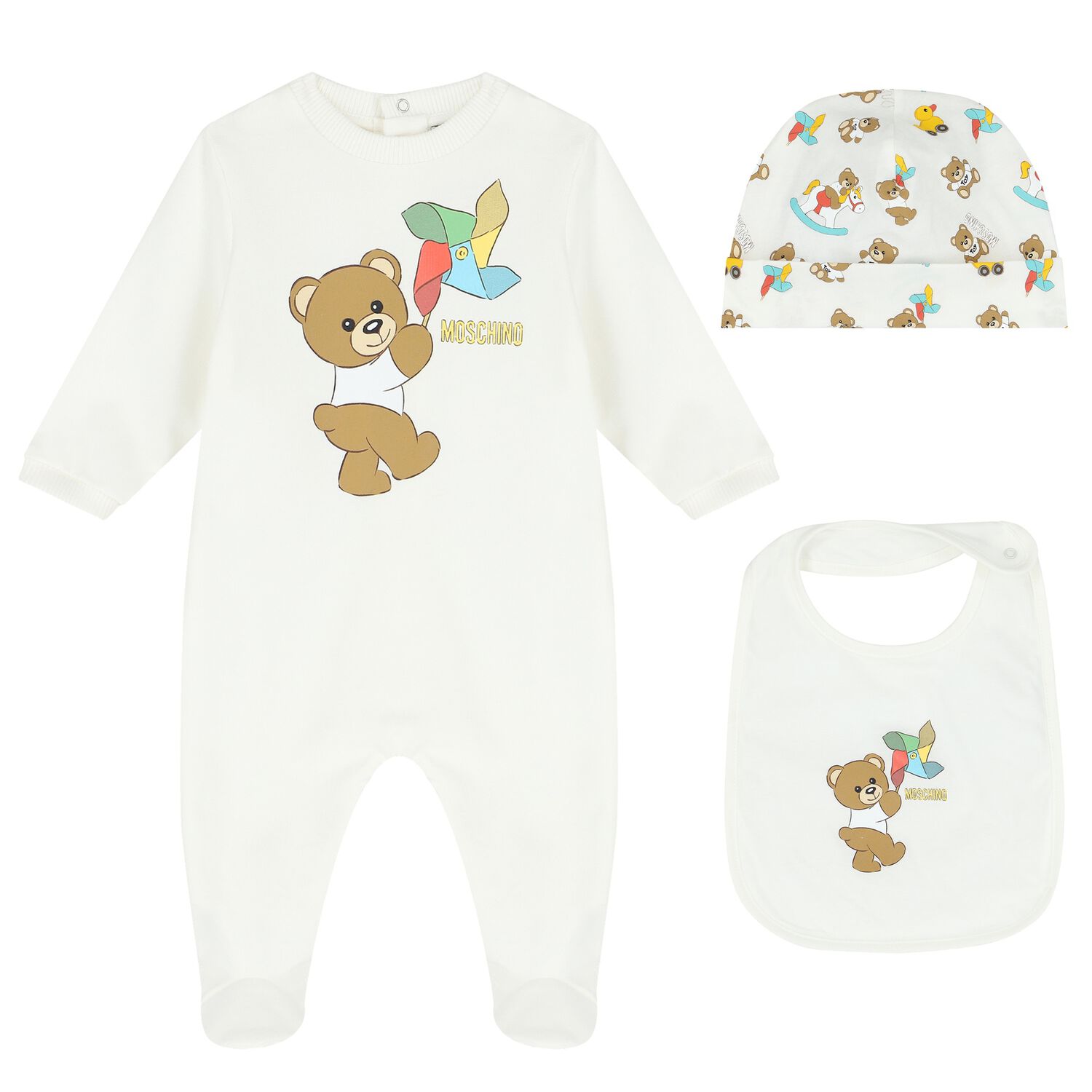 Ivory Teddy Bear Logo Babygrow Gift Set, 1, hi-res