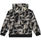 توب هودي بالشعار باللون الأسود للأولاد, 1, hi-res