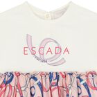 فستان بنات مزين بشريط باللون العاجى والوردى , 1, hi-res