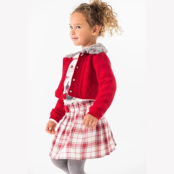 Girls White & Red Plaid Skirt
