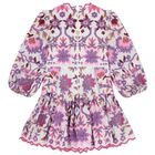 Girls White, Pink & Purple Embroidered Floral Dress, 1, hi-res