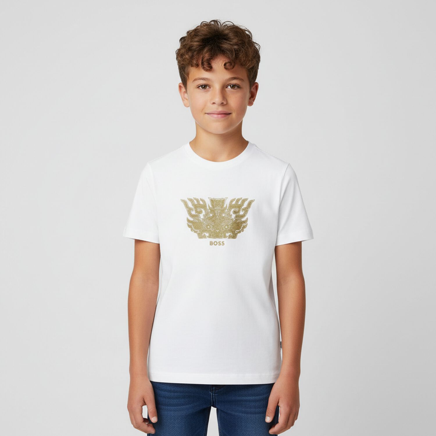 Boys White Dragon Logo T-Shirt, 2, hi-res