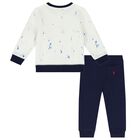 Baby Boys White & Navy Tracksuit, 1, hi-res