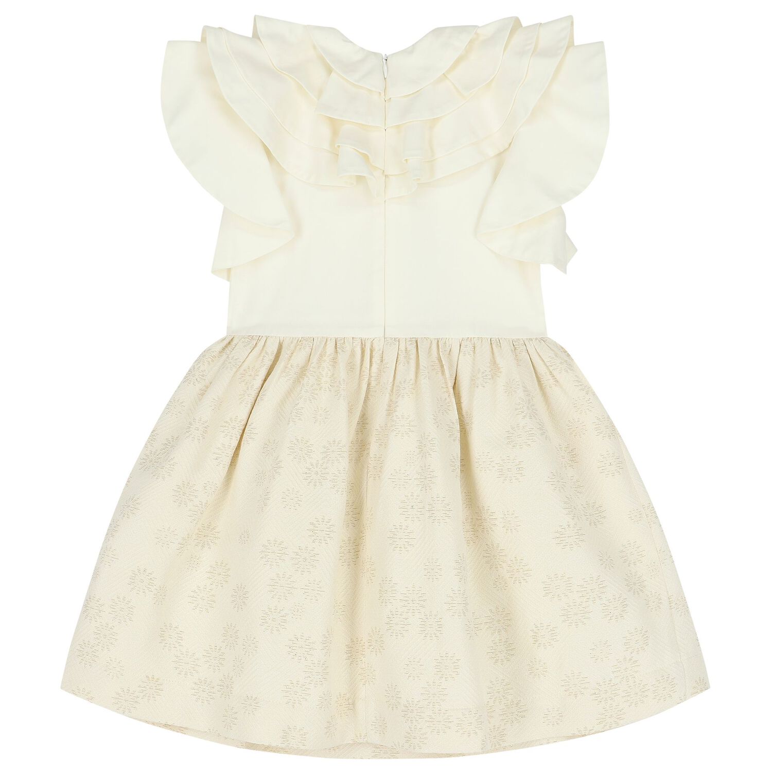 Girls White & Gold Floral Jacquard Dress, 1, hi-res image number null