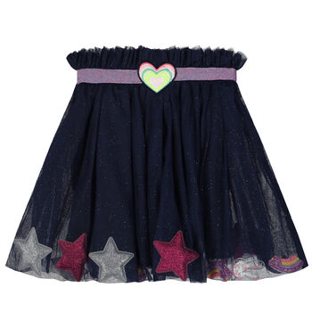 Girls Navy Blue Heart & Star Tulle Skirt