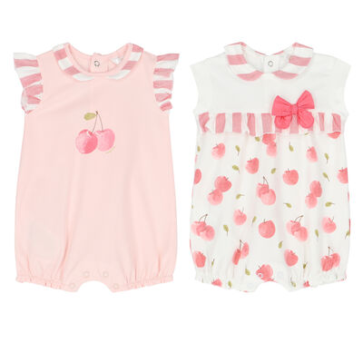 Baby Girls White & Pink Rompers (2 Pack)