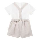 Baby Boys White & Beige Dungaree Set, 1, hi-res