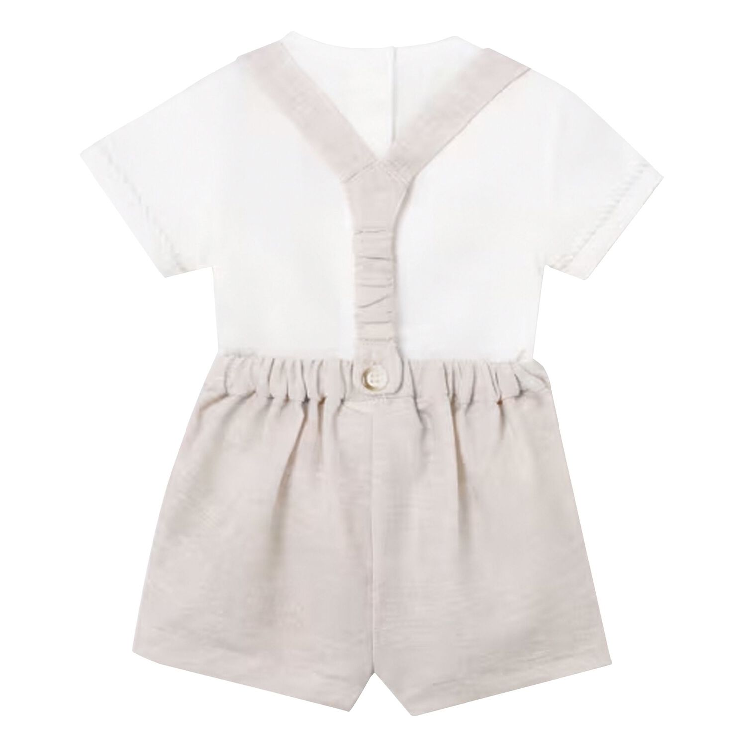 Baby Boys White & Beige Dungaree Set, 1, hi-res