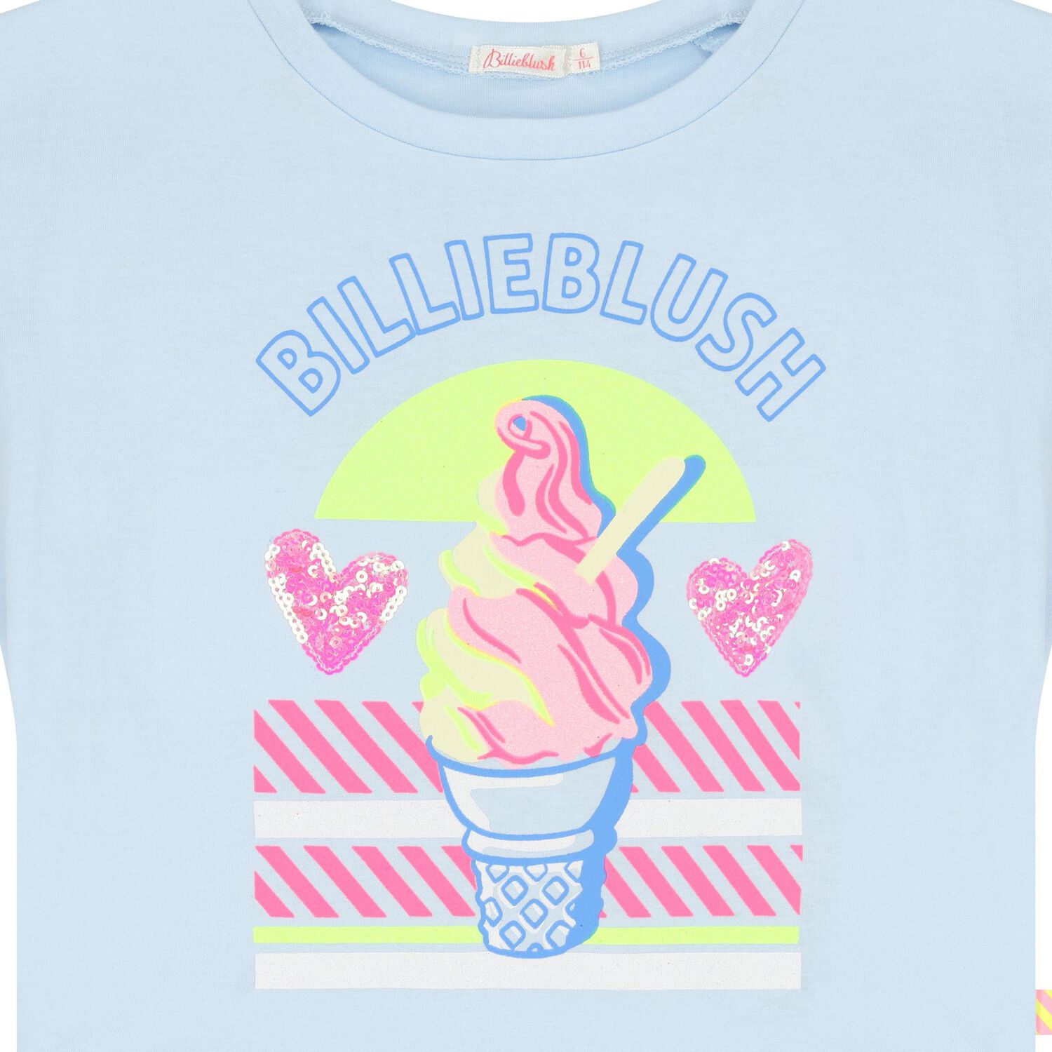 تيشيرت بنات بالشعار باللون الأزرق , 1, hi-res
