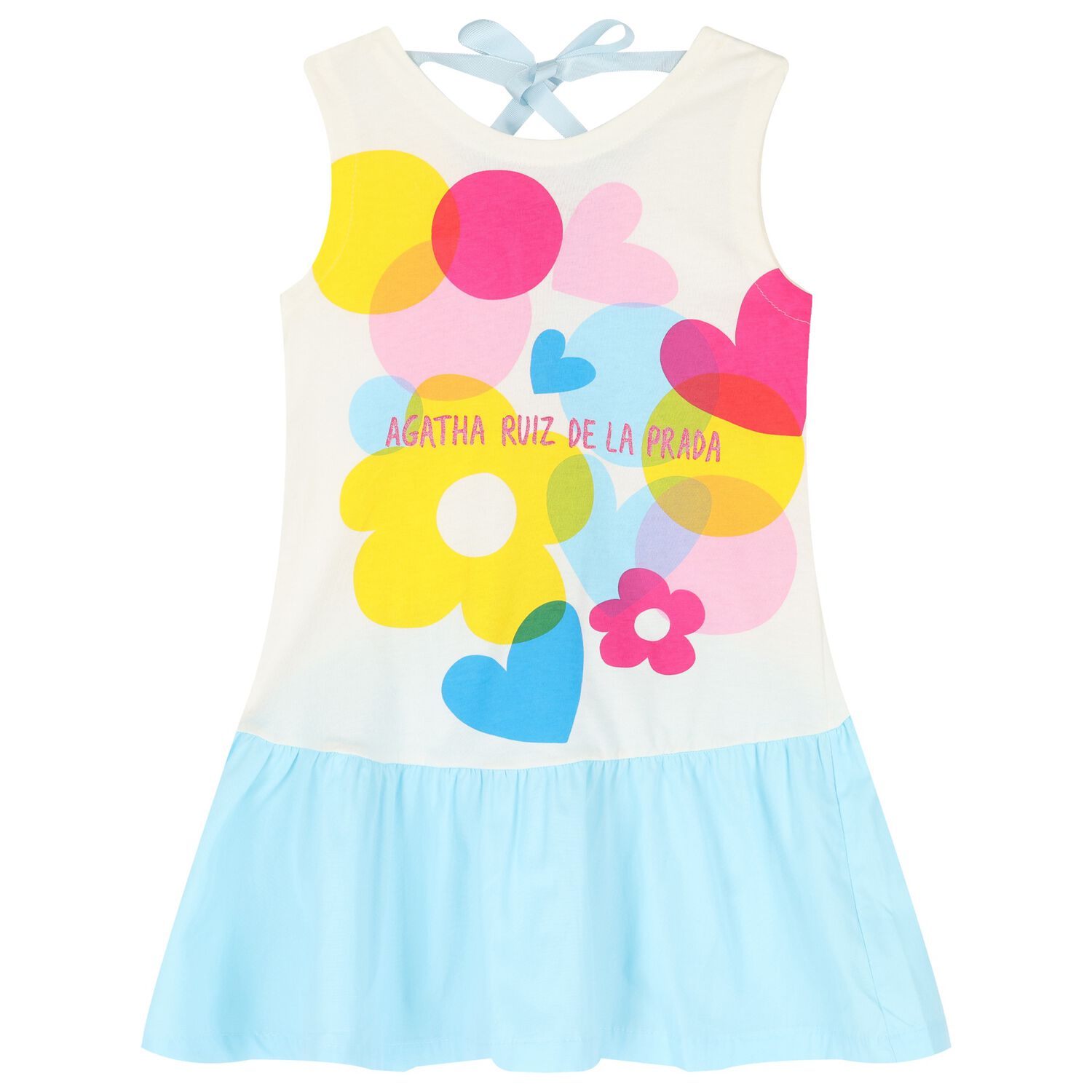 Girls White & Blue Flower Dress, 1, hi-res