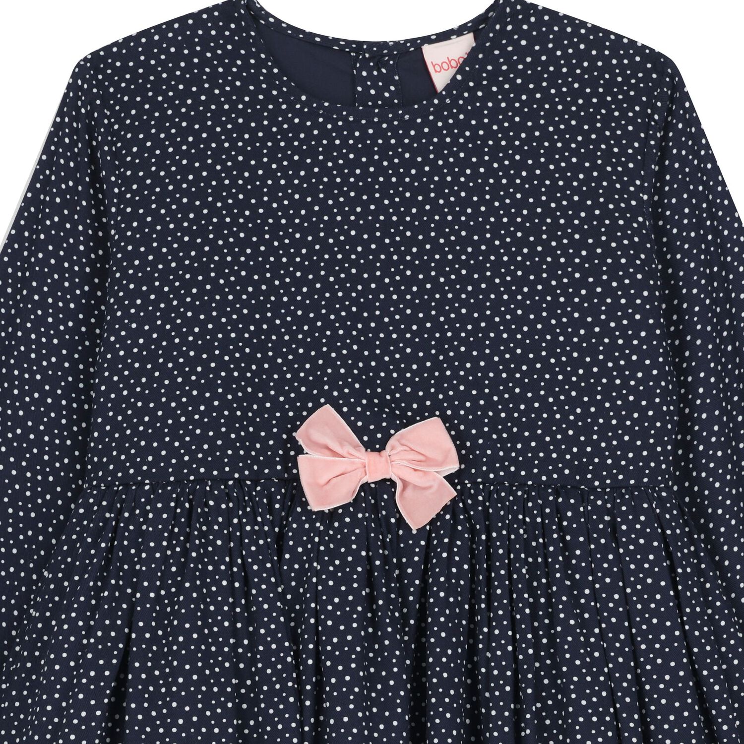 Girls Navy Blue Bow & Dots Dress, 1, hi-res