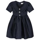 Girls Navy Blue Crystal Dress, 1, hi-res