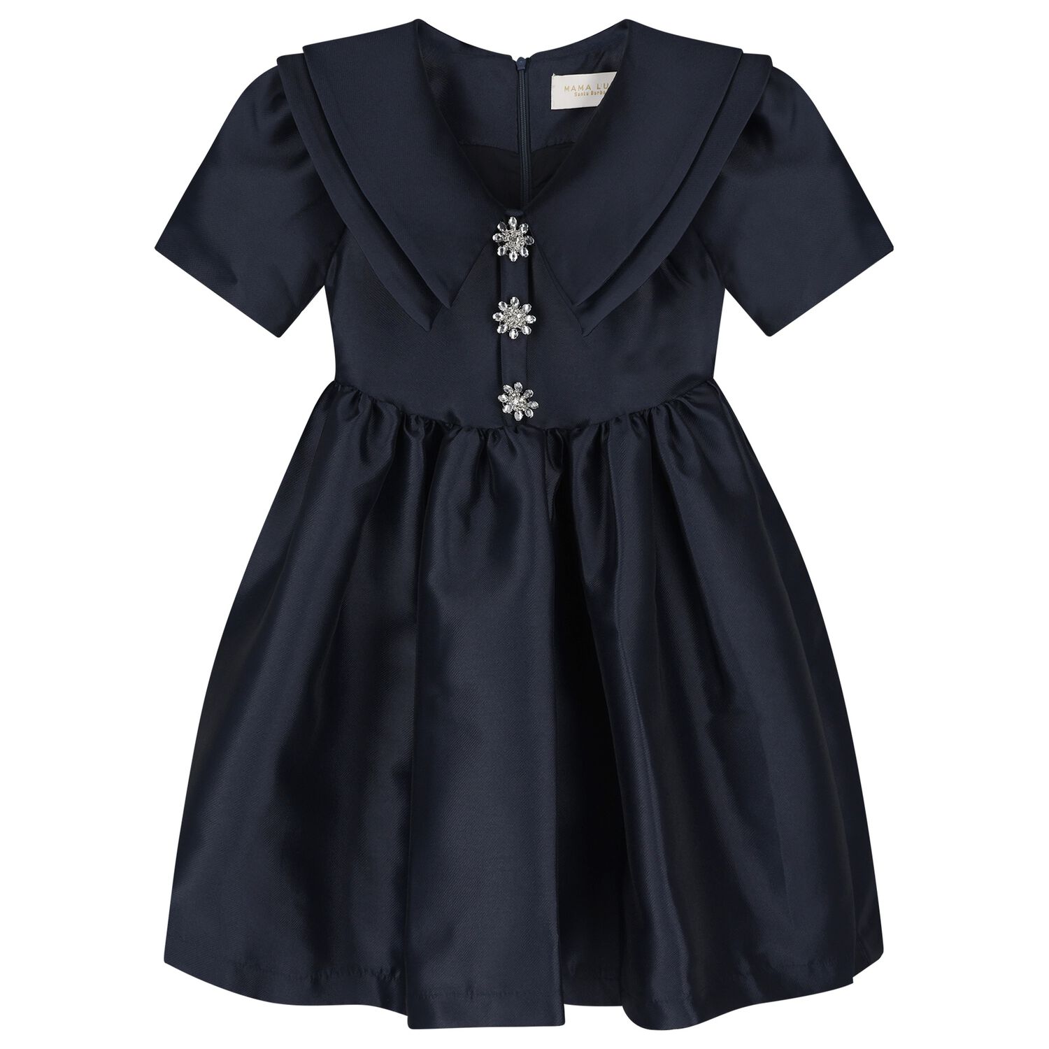 Girls Navy Blue Crystal Dress, 1, hi-res
