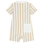 Baby Boys Beige & White Striped Logo Romper, 1, hi-res