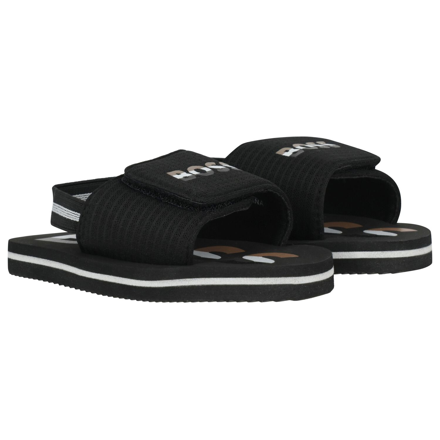 Boys Black Logo Sandals , 1, hi-res