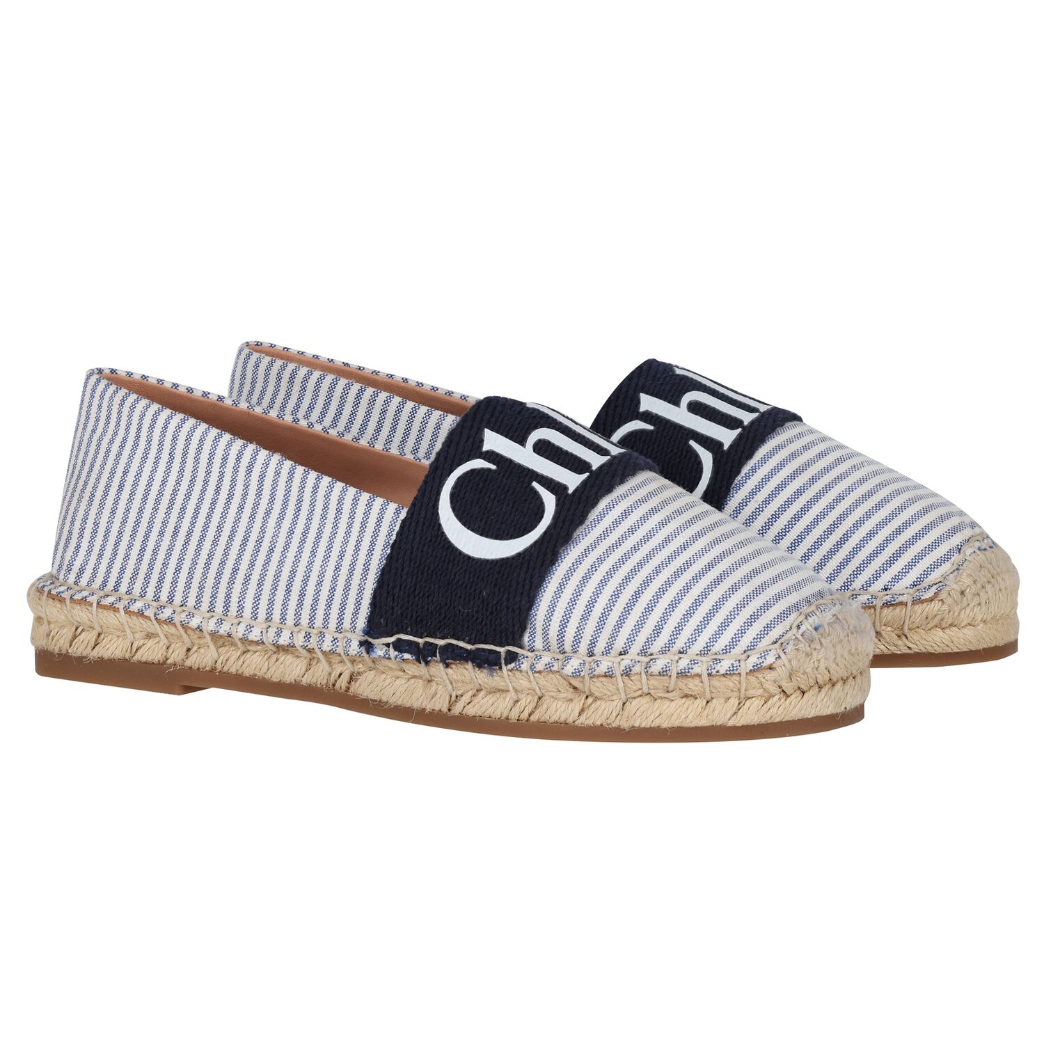 Girls White & Blue Striped Logo Espadrilles, 1, hi-res image number null
